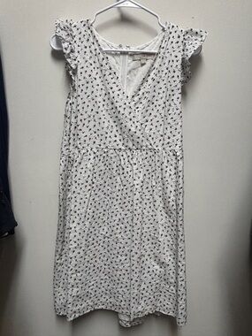 LOFT White Midi Dress with Black Ditsy Floral Print